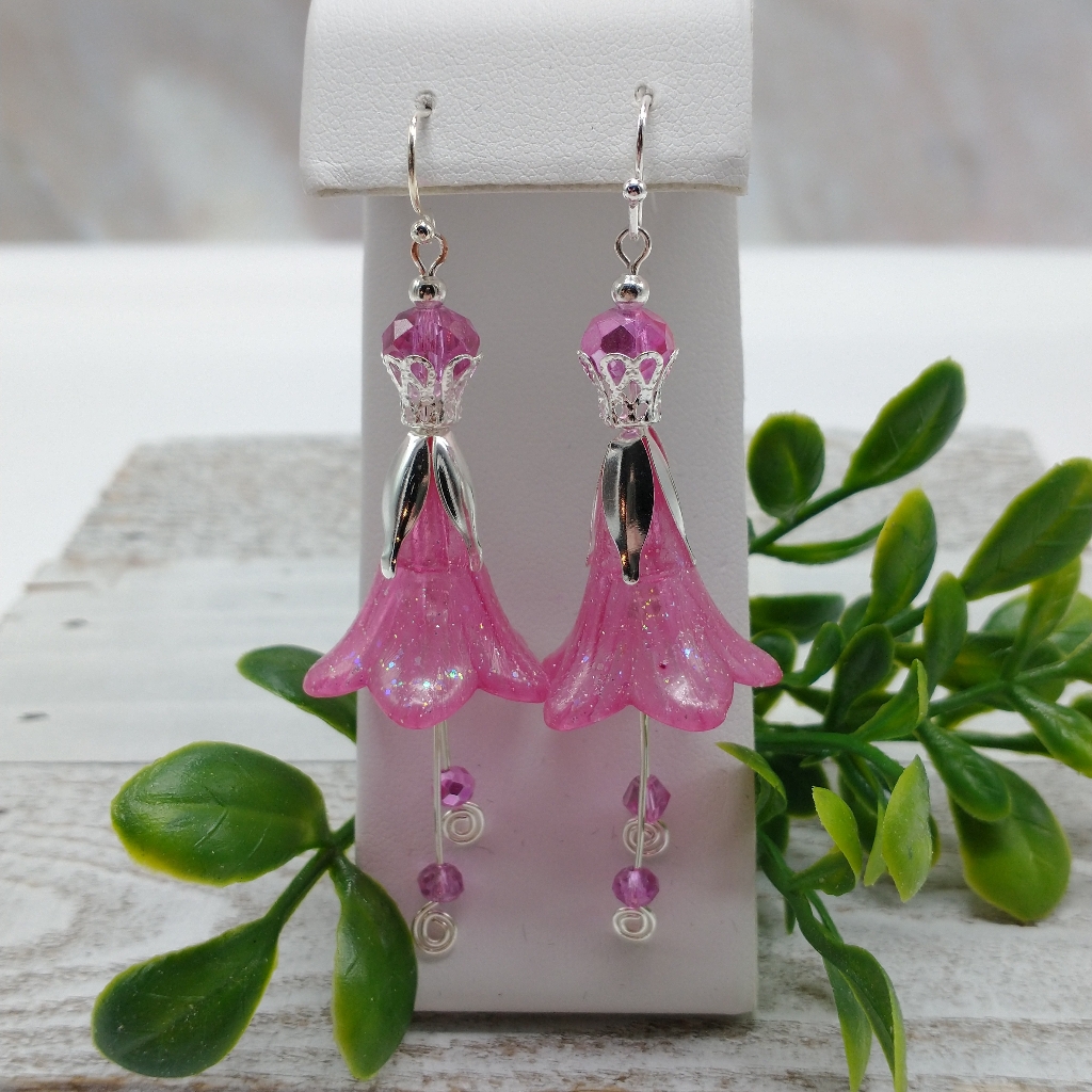 Handmade Pink Bellflower Dangle Earrings